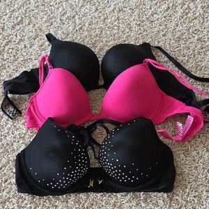 Victoria's Secret Hot Pink & Black Bra Trio